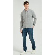 Wholesale Men's Light Grey Waffle-Knit Collared Silk Cashmere Cardigan From China