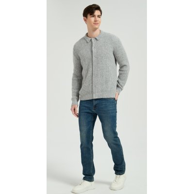 Wholesale Men's Light Grey Waffle-Knit Collared Silk Cashmere Cardigan From China