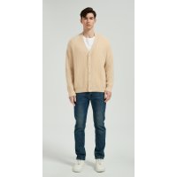 OEM Men's V-Neck Ribbed Button-Up Silk Cashmere Cardigan From Chinese Manufacturer