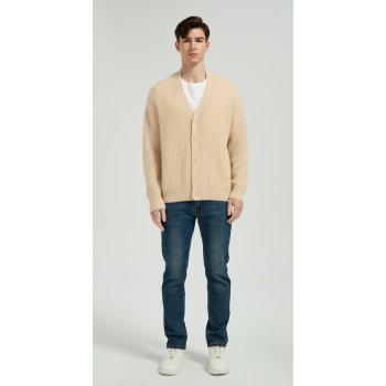 OEM Men's V-Neck Ribbed Button-Up Silk Cashmere Cardigan From Chinese Manufacturer