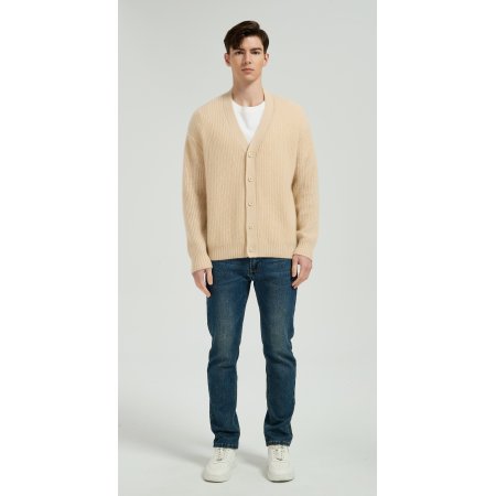 OEM Men's V-Neck Ribbed Button-Up Silk Cashmere Cardigan From Chinese Manufacturer