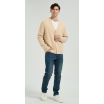OEM Men's V-Neck Ribbed Button-Up Silk Cashmere Cardigan From Chinese Manufacturer