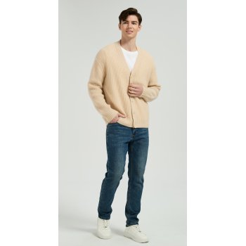 OEM Men's V-Neck Ribbed Button-Up Silk Cashmere Cardigan From Chinese Manufacturer