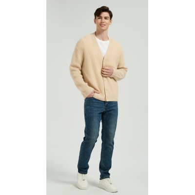 OEM Men's V-Neck Ribbed Button-Up Silk Cashmere Cardigan From Chinese Manufacturer