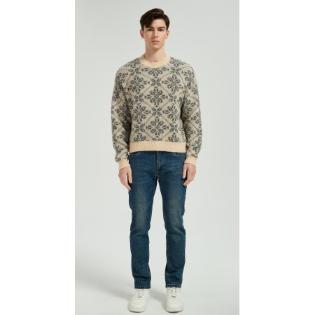 High Quality Men's Classic Geometric Jacquard Silk Cashmere Sweater From Chinese Factory
