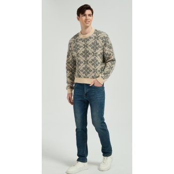High Quality Men's Classic Geometric Jacquard Silk Cashmere Sweater From Chinese Factory