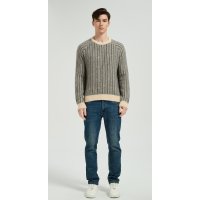 New Design Men's Crew Neck Vertical Striped Silk Cashmere Sweater From China