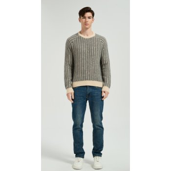 New Design Men's Crew Neck Vertical Striped Silk Cashmere Sweater From China