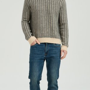 New Design Men's Crew Neck Vertical Striped Silk Cashmere Sweater From China