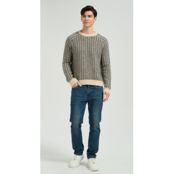 New Design Men's Crew Neck Vertical Striped Silk Cashmere Sweater From China