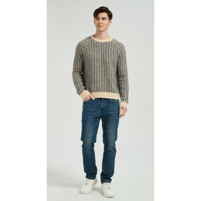 New Design Men's Crew Neck Vertical Striped Silk Cashmere Sweater From China