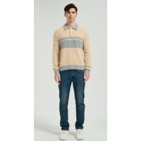 Custom Design Men's Color Block Polo Collar Silk Cashmere Sweater From Chinese Manufacturer