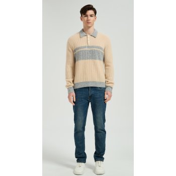 Custom Design Men's Color Block Polo Collar Silk Cashmere Sweater From Chinese Manufacturer