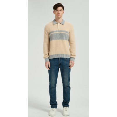 Custom Design Men's Color Block Polo Collar Silk Cashmere Sweater From Chinese Manufacturer