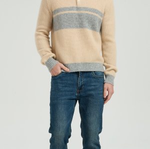 Custom Design Men's Color Block Polo Collar Silk Cashmere Sweater From Chinese Manufacturer