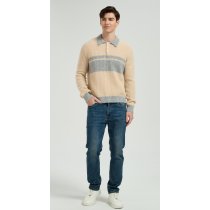 Custom Design Men's Color Block Polo Collar Silk Cashmere Sweater From Chinese Manufacturer