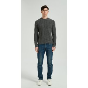 New Arrival Men's Dark Grey Chenron Pattern Silk Cashmere Pullover From Chinese Factory