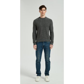 New Arrival Men's Dark Grey Chenron Pattern Silk Cashmere Pullover From Chinese Factory