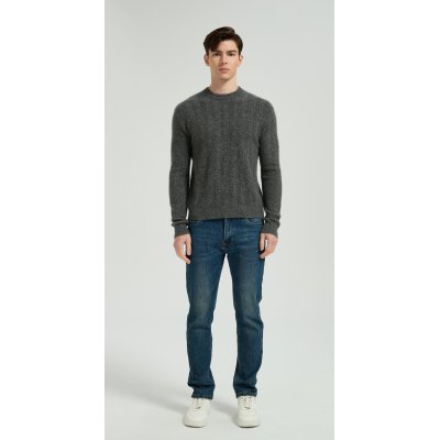 New Arrival Men's Dark Grey Chenron Pattern Silk Cashmere Pullover From Chinese Factory