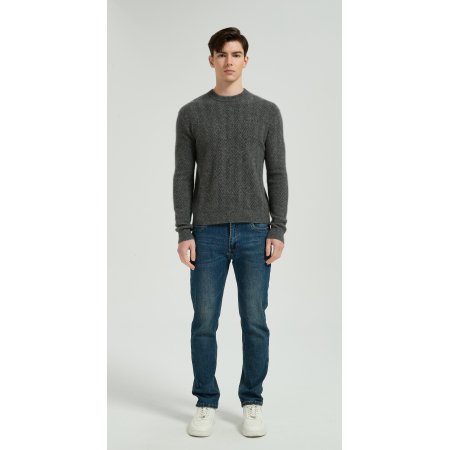 New Arrival Men's Dark Grey Chenron Pattern Silk Cashmere Pullover From Chinese Factory