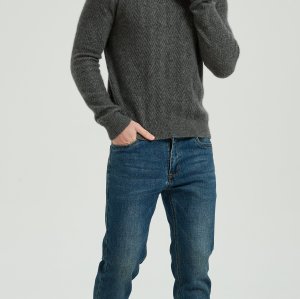 New Arrival Men's Dark Grey Chenron Pattern Silk Cashmere Pullover From Chinese Factory