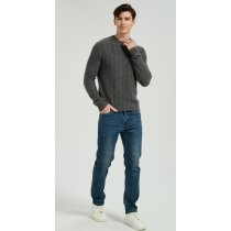 New Arrival Men's Dark Grey Chenron Pattern Silk Cashmere Pullover From Chinese Factory
