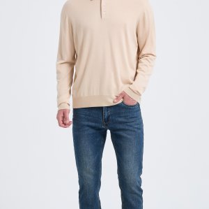 High Quality Men's Long Sleeve Worsted Silk Cashmere Polo Pullover From Chinese Factory
