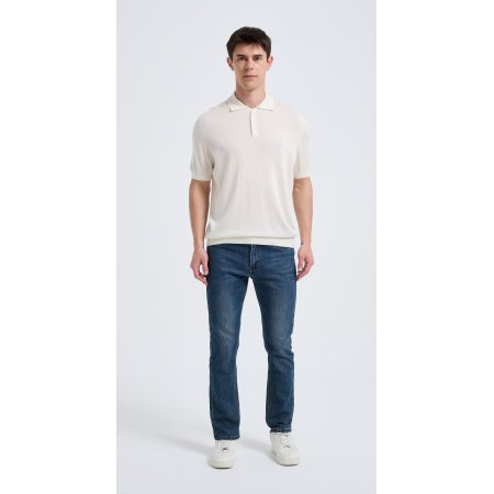 Wholesale Men's White Short Sleeve Worsted Silk Cashmere Polo Shirt From Chinese Manufacturer