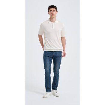 Wholesale Men's White Short Sleeve Worsted Silk Cashmere Polo Shirt From Chinese Manufacturer