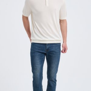 Wholesale Men's White Short Sleeve Worsted Silk Cashmere Polo Shirt From Chinese Manufacturer