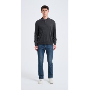 Custom Design Men's Charcoal Long Sleeve Worsted Silk Cashmere Polo Sweater From China