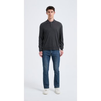 Custom Design Men's Charcoal Long Sleeve Worsted Silk Cashmere Polo Sweater From China