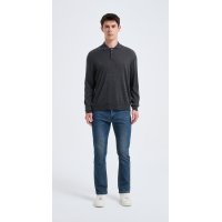 Custom Design Men's Charcoal Long Sleeve Worsted Silk Cashmere Polo Sweater From China