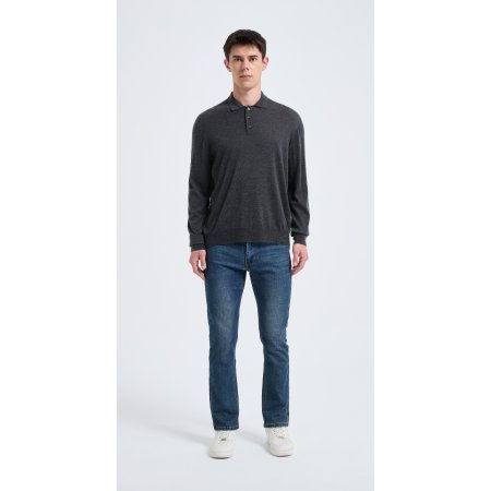 Custom Design Men's Charcoal Long Sleeve Worsted Silk Cashmere Polo Sweater From China