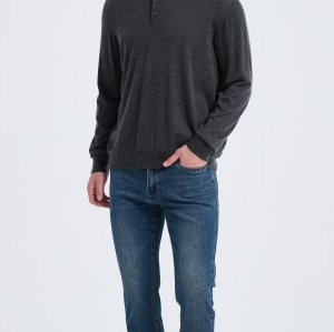 Custom Design Men's Charcoal Long Sleeve Worsted Silk Cashmere Polo Sweater From China