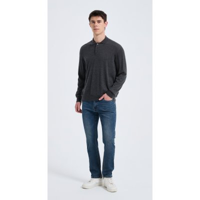 Custom Design Men's Charcoal Long Sleeve Worsted Silk Cashmere Polo Sweater From China