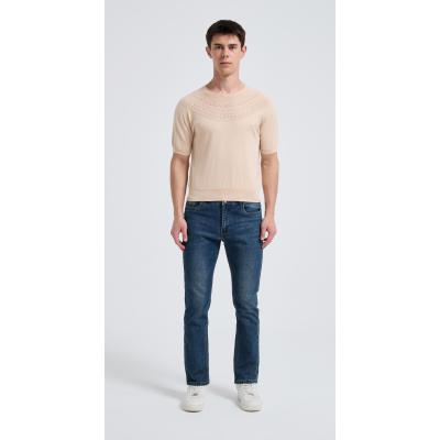 New Arrival Men's Crew Neck Hollow Pattern Worsted Silk Cashmere Sweater From Chinese Supplier