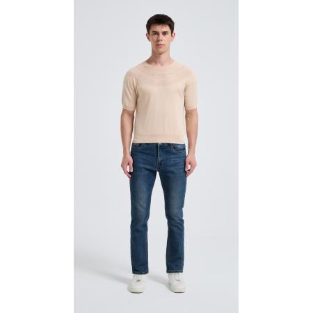 New Arrival Men's Crew Neck Hollow Pattern Worsted Silk Cashmere Sweater From Chinese Supplier