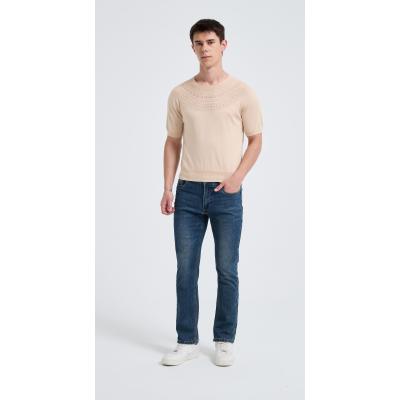 New Arrival Men's Crew Neck Hollow Pattern Worsted Silk Cashmere Sweater From Chinese Supplier