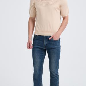 New Arrival Men's Crew Neck Hollow Pattern Worsted Silk Cashmere Sweater From Chinese Supplier