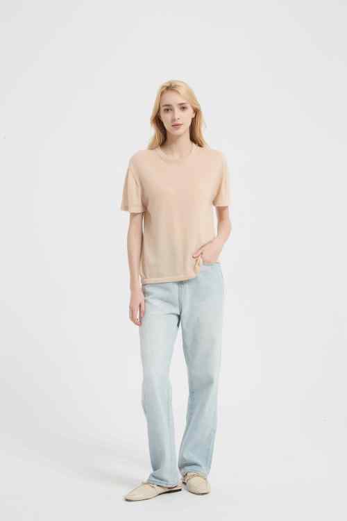 Wholesale high quality Ladies 100%Worsted Baby Cashmere Crew Neck Knitted Shirt from Chinese factory