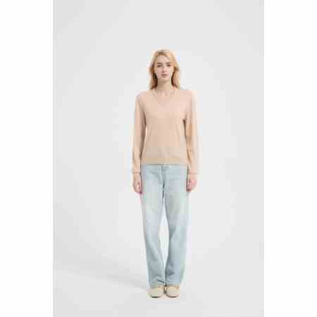 ODM Ladies 100% Worsted Baby Cashmere V-neck Sweater From Chinese Supplier