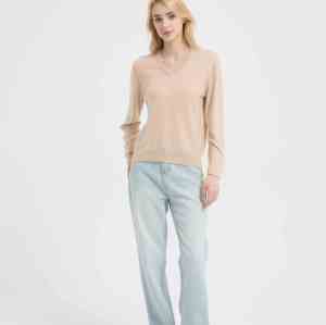 ODM Ladies 100% Worsted Baby Cashmere V-neck Sweater From Chinese Supplier
