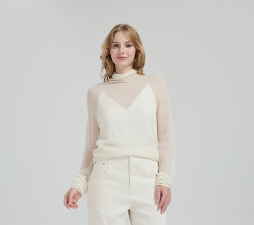 Wholesale ladies 50%Cashmere 50%PVA high neck pullover knitwear from China