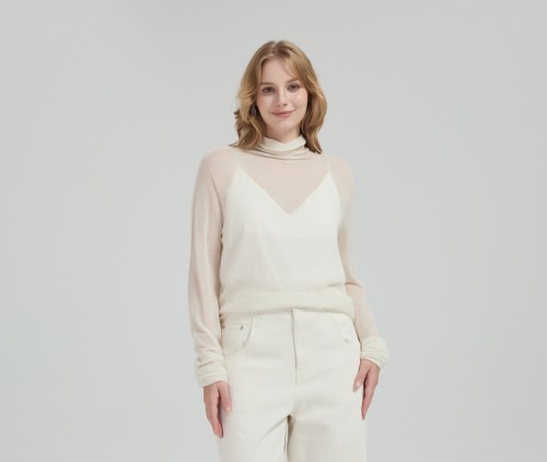 Wholesale ladies 50%Cashmere 50%PVA high neck pullover knitwear from China