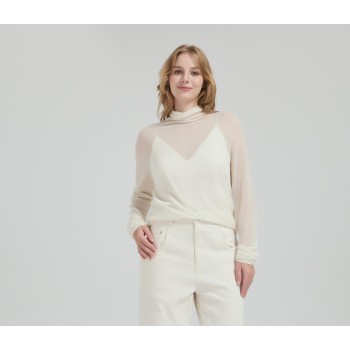 Wholesale ladies 50%Cashmere 50%PVA high neck pullover knitwear