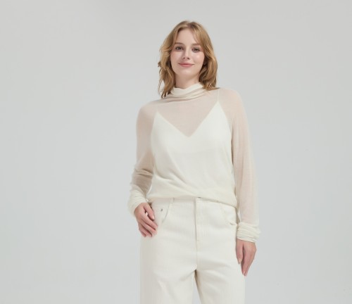 Wholesale ladies 50%Cashmere 50%PVA high neck pullover knitwear from China