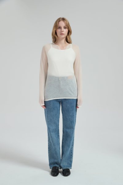 Wholesale Women 50%Cashmere 50%PVA Round Neck  Sweater in high quality yarns with OEM design