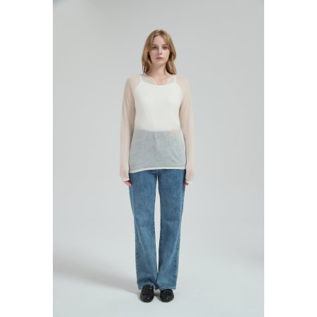 Wholesale Women 50%Cashmere 50%PVA Round Neck Sweater in high quality yarns with OEM design