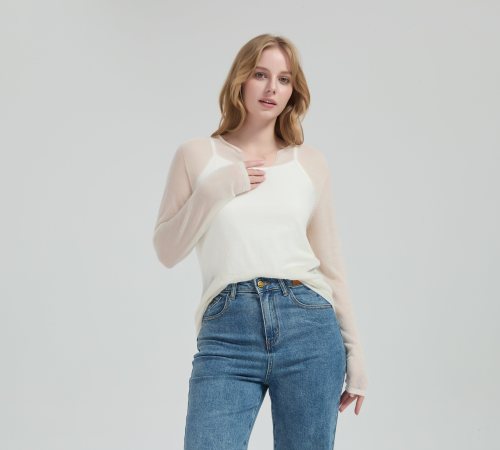 Wholesale Women 50%Cashmere 50%PVA Round Neck Sweater in high quality yarns with OEM design
